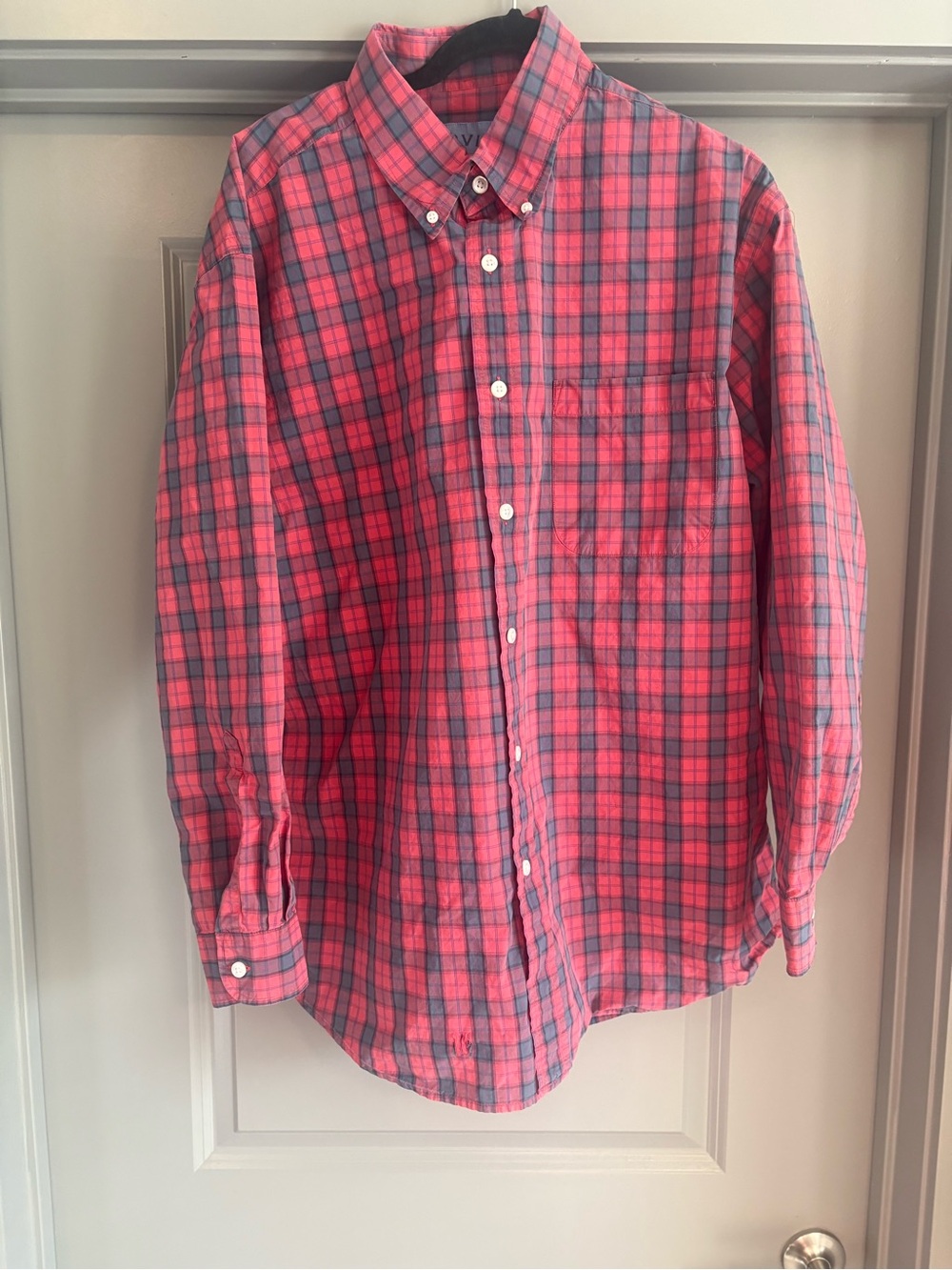 Orvis Men's Red and Blue Plaid Button-Down Shirt